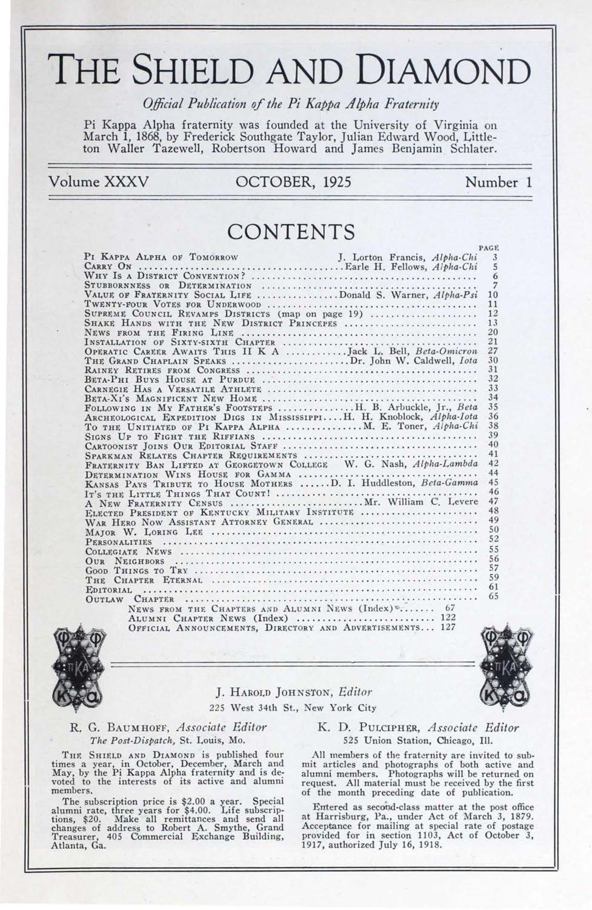 Shield and Diamond, Vol. 35, No. 1, October 1925